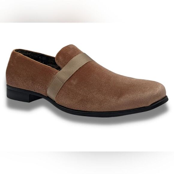 MONTIQUE MEN'S SOLID VELVET TAN FASHION SLIP-ON SHOE S91. - Picture 1 of 3